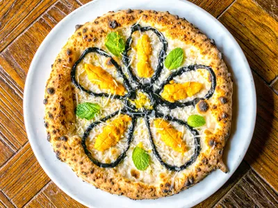 Margarita Pizza with Sea Urchin in Italy